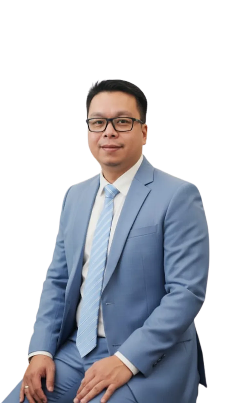 Sweden Arcilla, Founder and President of S4 Accounting Services, in a light blue suit