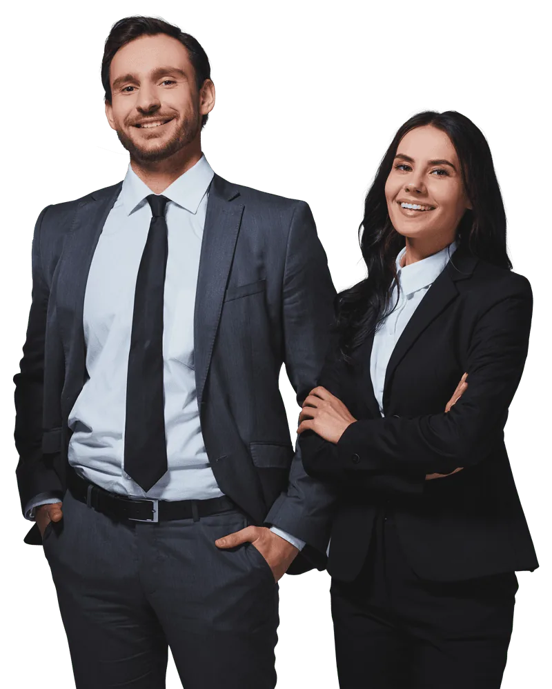 Two S4 accounting professionals in business suits standing side by side